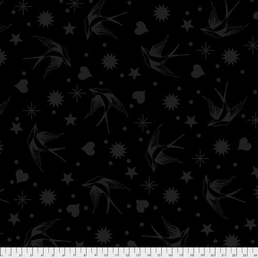 Fairy Flakes INK BLACK TRUE COLORS by Tula Pink Fabric Sold by the Half Yard