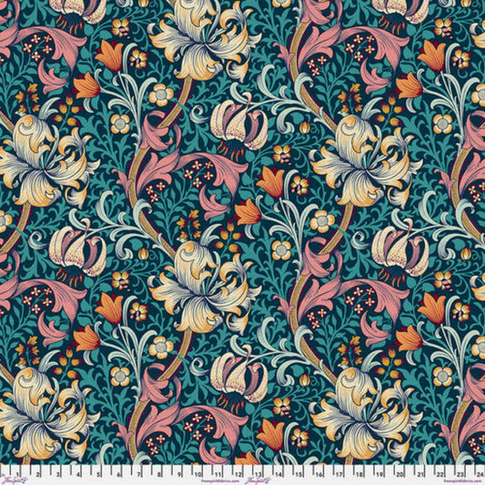 QUILT BACKING 108 INCH WIDE Golden Lily Teal  by William MorrisSold by the Yard