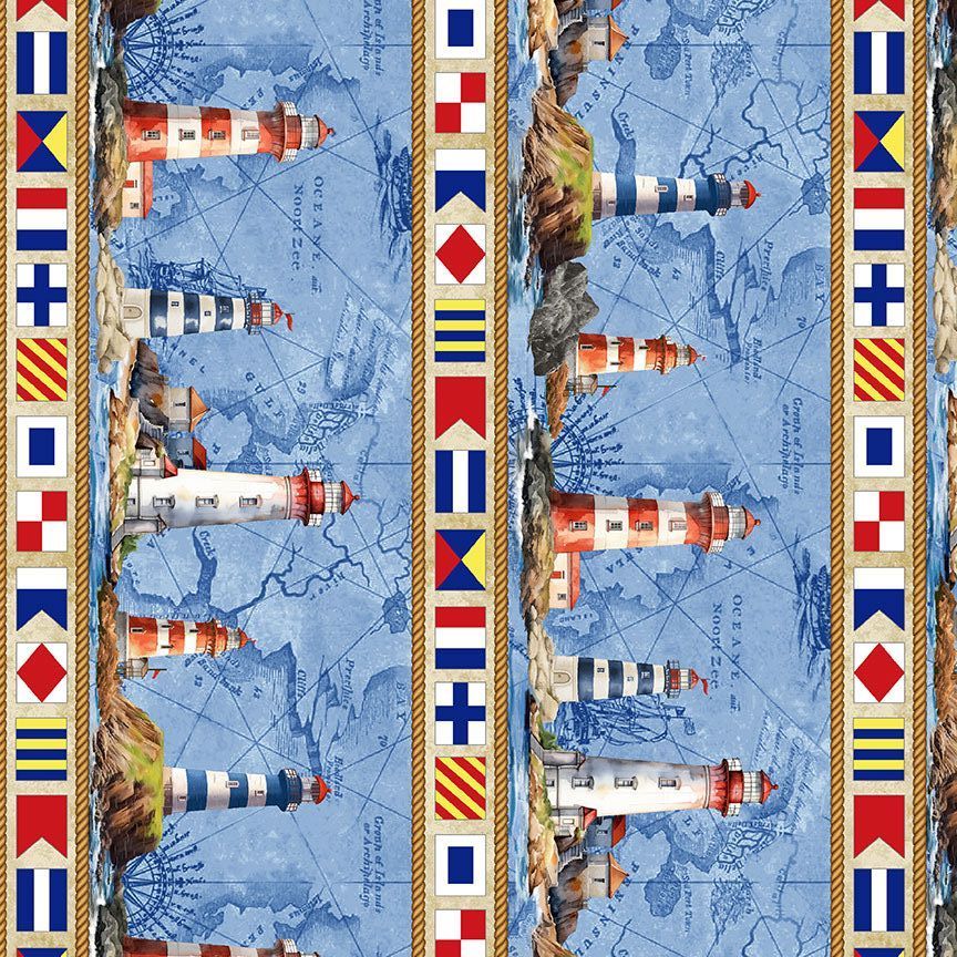 LIGHTHOUSE 11" STRIPES SEA-CD3765  NAUTICAL TIMELESS TREASURES