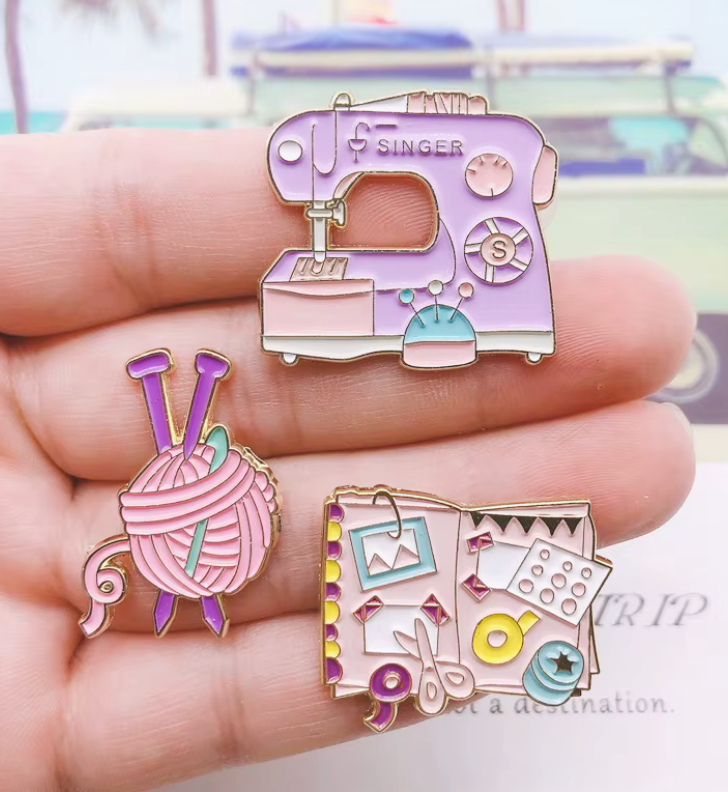 Crafting Sewing Project Book Bag Enamel Pin