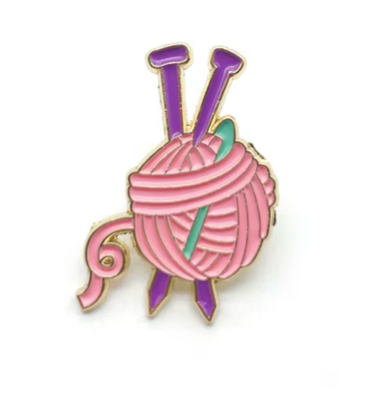 Pink and Purple Knitting Yarn Ball Enamel Pin