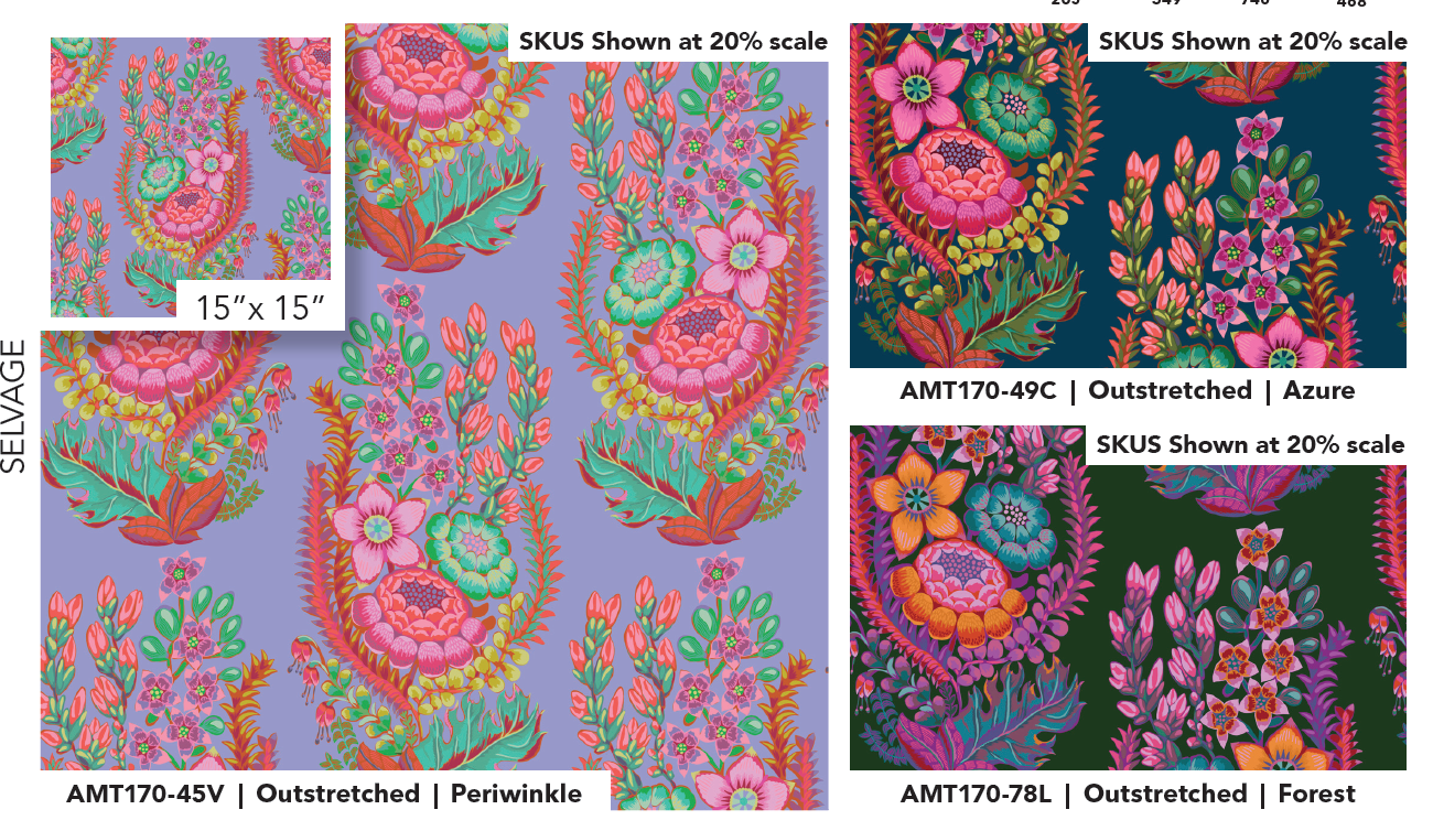 AMT170-49C Rhapsody Outstretched Azure by Anna Maria Textiles Sold by the Half Yard