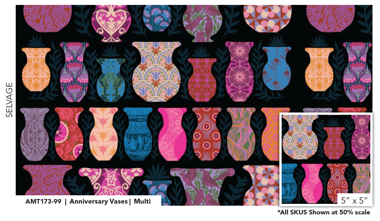 AMT173-99 Rhapsody Anniversary Vase Multi by Anna Maria Textiles Sold by the Half Yard