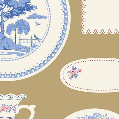 TIL110172 Something Blue - Labels and Ornaments Ochre Tilda Fabric Sold by the Half Yard