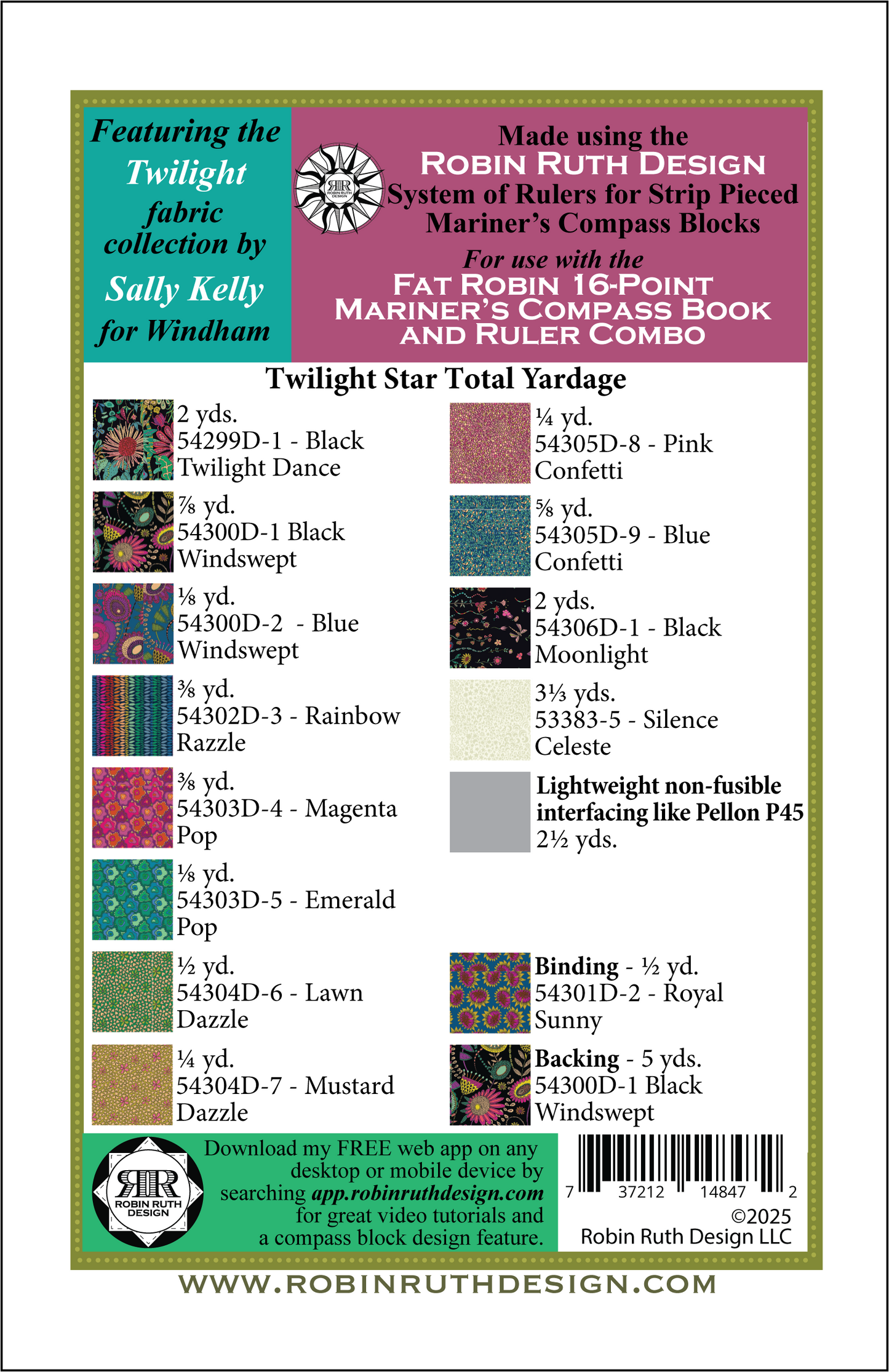 RR252 Twilight Star Fat Robin Quilt Pattern