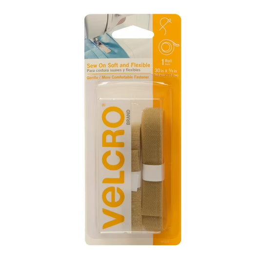 VELCRO Brand for Fabrics Sew on Tape for Alterations and Hemming, No Ironing or Gluing, Cut-to-Length Roll, 30in x 5/8in Roll Beige, 90322, 4.6 ounces