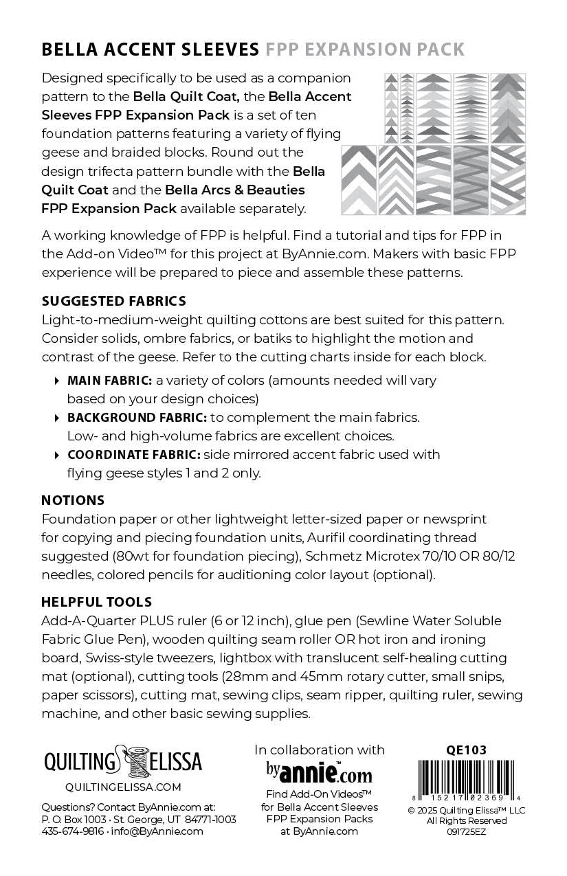 Bella Accent Sleeves FPP Expansion Pack for Quilt Coat Pattern Designed by Quilting Elissa for By Annie (Copy)