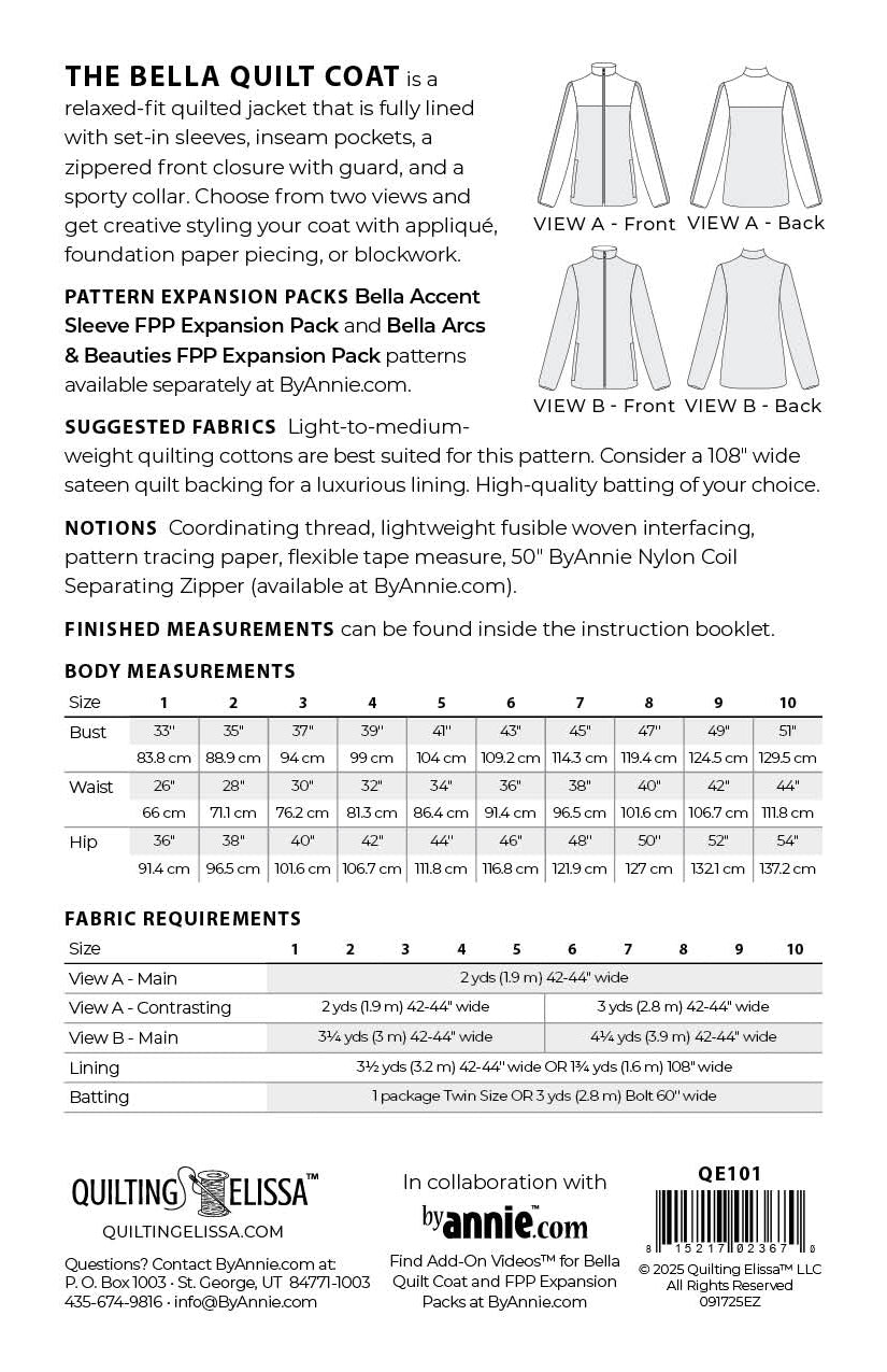 Bella Quilt Coat Starter Pattern Designed by Quilting Elissa for By Annie