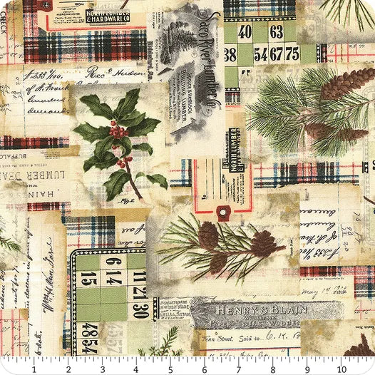 CCTH015-MULTI Eclectic Elements Holidays Past Multi Woodland Canvas By Tim Holtz for Free Spirit Fabrics