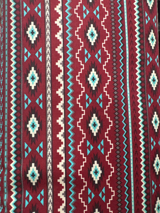 Brother Sister Design Aztec Stripes Southwestern Fabric Red Turquoise