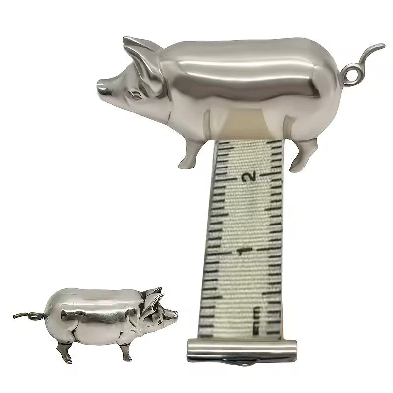 Antique Pig Mini Tape Measure — Vintage Metal Retractable Sewing Ruler