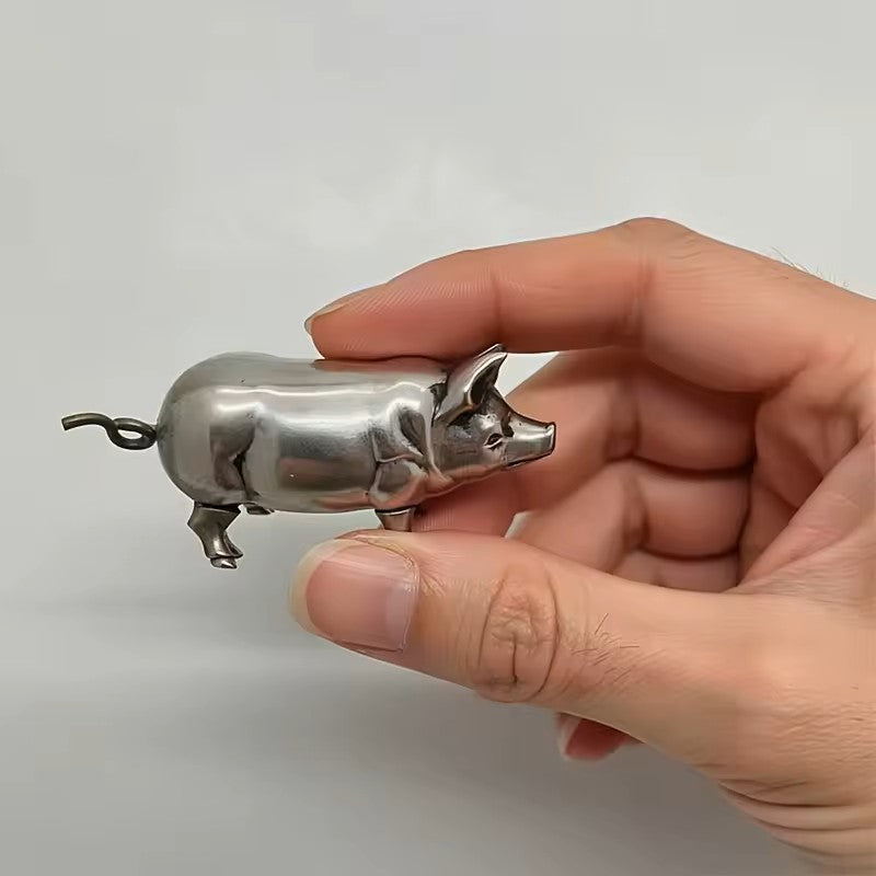 Antique Pig Mini Tape Measure — Vintage Metal Retractable Sewing Ruler