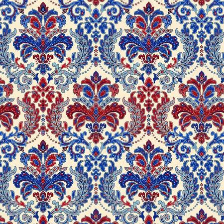 3197W-44 Liberty Hill Damask 108 in Quilt Backing CREAM by Color Principle for Henry Glass Fabric Sold by Yard
