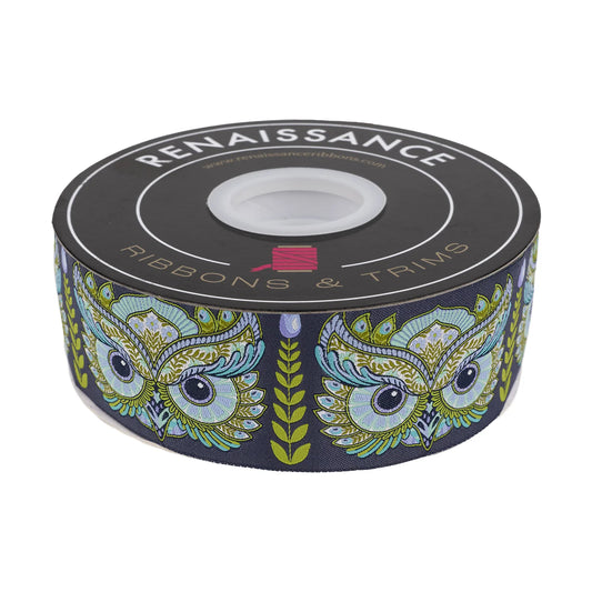 FULL MOON FOREST II - HOOTIE PATOOTIE IN STARLIGHT - 2" WIDTH - BY TULA PINK Ribbon by the yard Renaissance Ribbons