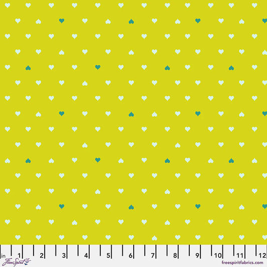 UNCONDITIONAL LOVE HEARTS IN CLOVER LIME GREEN by Tula Pink Fabric